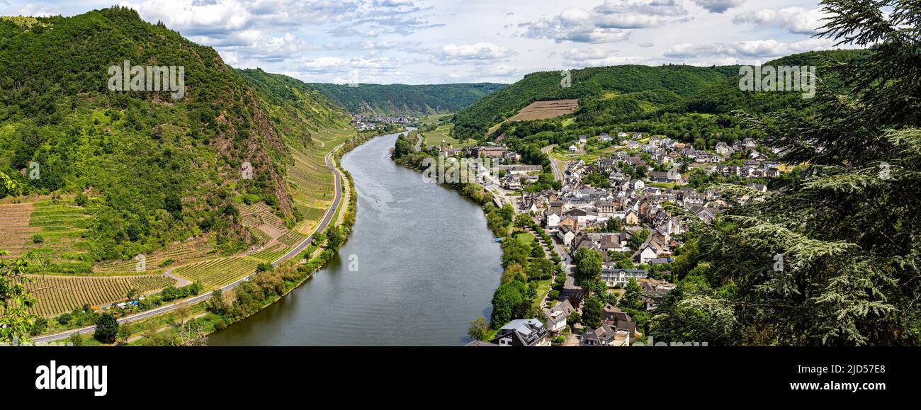 View over the town Cochem and the river Moselle. Stock Photo