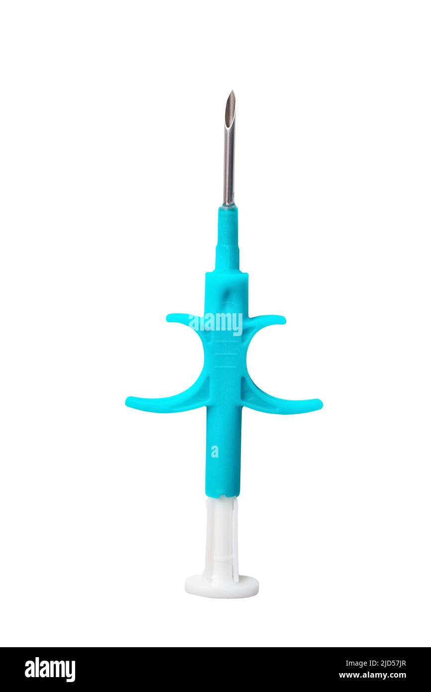 syringe for chipping pets isolated on white. Veterinarian and cats healthcare concept Stock Photo