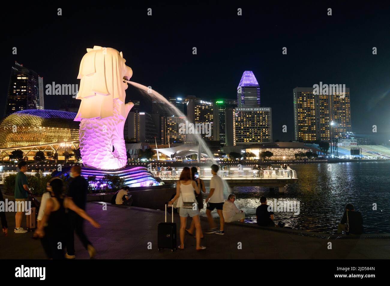 Singapur, Singapore. 14th June, 2022. An illuminated Merlion, the