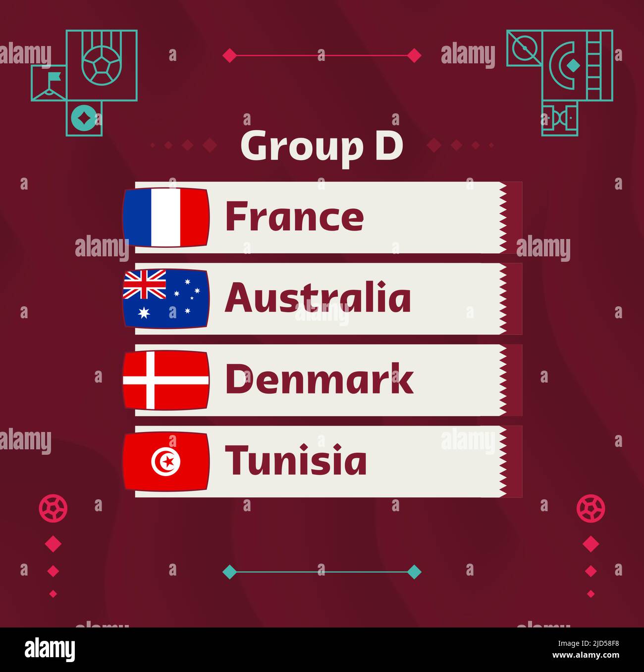 World football 2022 Group D. Flags of the countries participating in