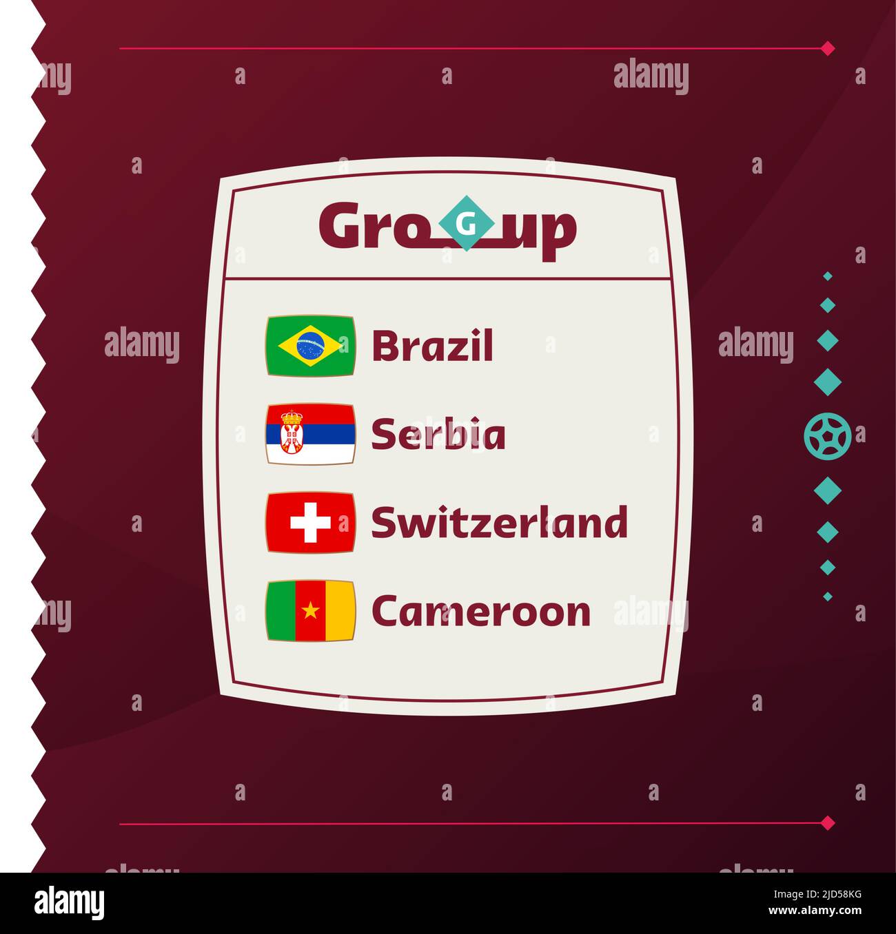World football 2022 Group G. Flags of the countries participating in