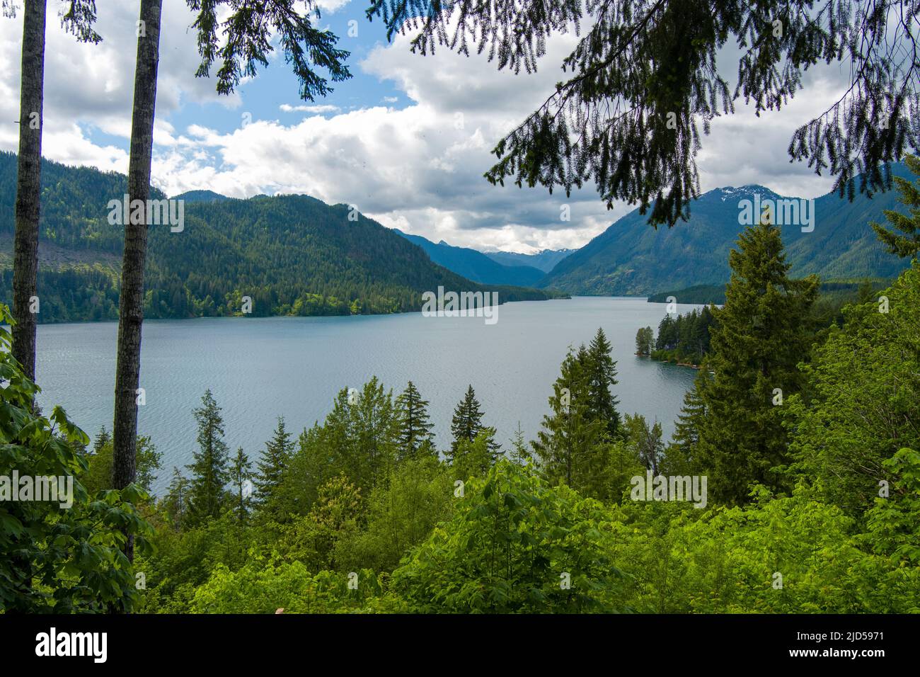 Lake Cushman and the Olympic mountains of Washington state in June 2022