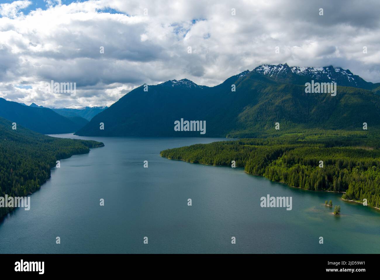 Lake Cushman and the Olympic mountains of Washington state in June 2022