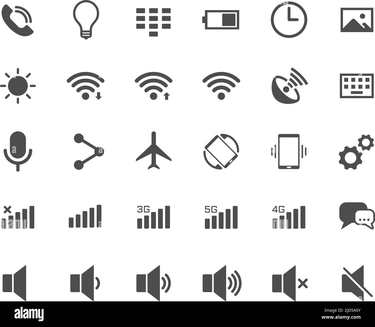Smartphone functions web icons. Ui elements. Stock Vector