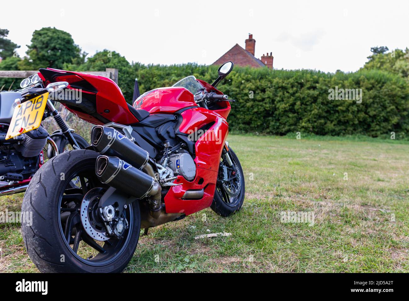 Woodbridge Suffolk UK August 14 2021: A 2019 Ducati 959 Panigale motorbike on display at a bikers meet Stock Photo