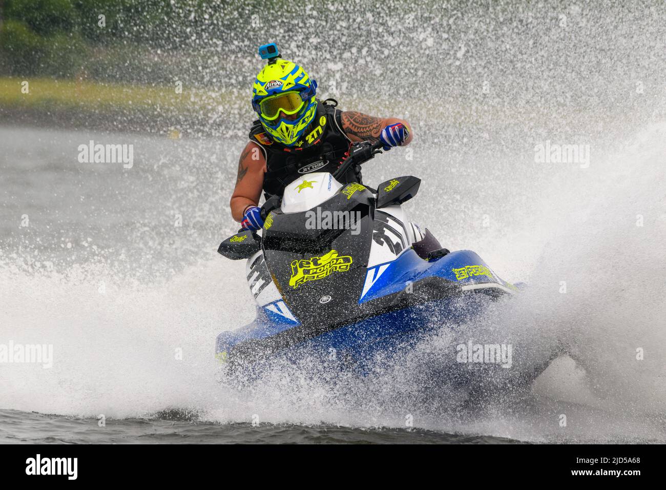 IJSBA EUROPE, JET SKI RACE 2021, In Mons, Belgium. Let's Race. competitor cornering at speed