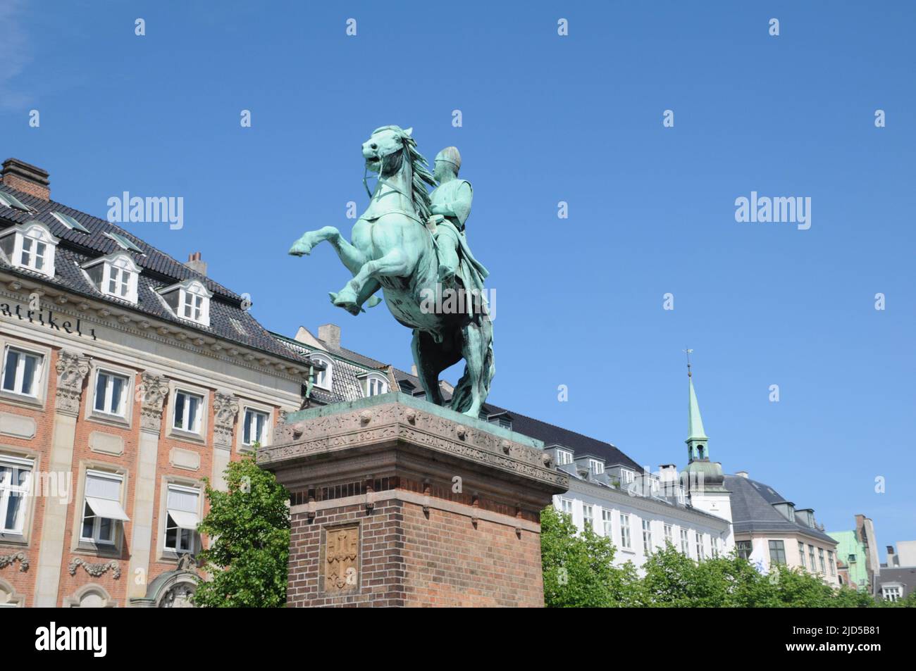 Copenhagen /Denmark/18 June 2022/ Statue ofBishop Absalon on horse back on hojbro plads in danis cpital Copenhagen.   (Photo..Francis Joseph Dean/Deanpictures). Stock Photo