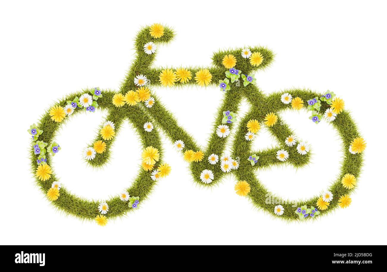 Flowery Grassy Bicycle Shape Isolated Stock Photo