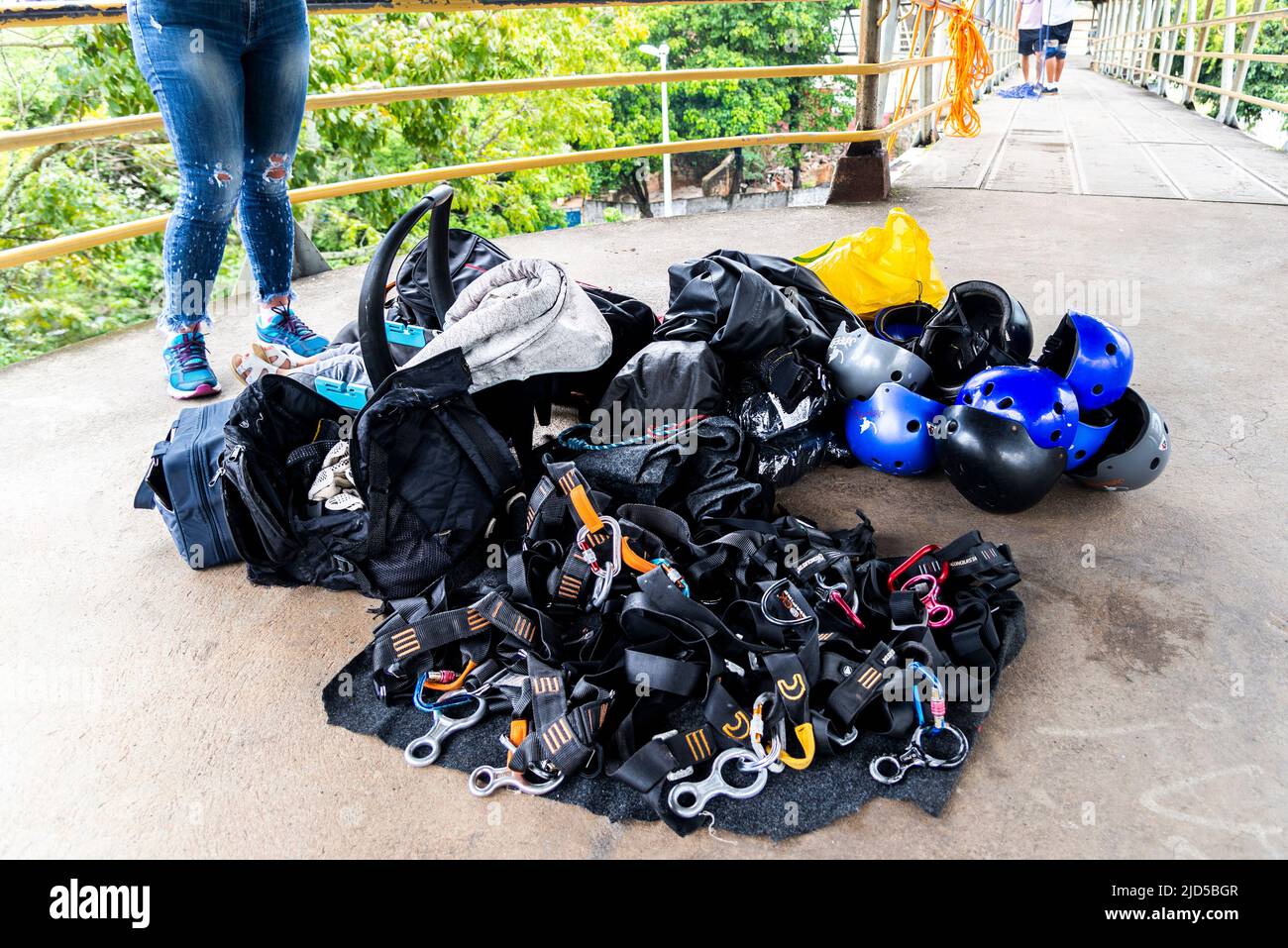 Rappel equipment for rappelling safety. City of Salvador capital of