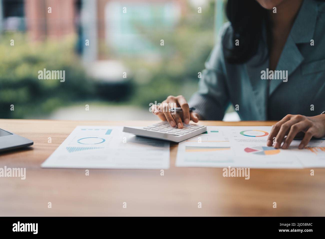 close up, business man or lawyer accountant working on accounts using a ...