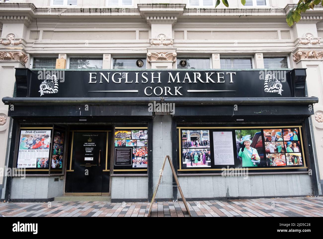 Traditional entrance of the English famous Market in cork city Ireland. Food, fish, meat and toy market. Stock Photo