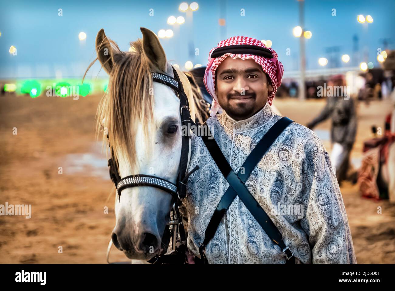 Arab national horse rider in portrait view. Clicked at Abqaiq Desert Safari festival Saudi Arabia Stock Photo