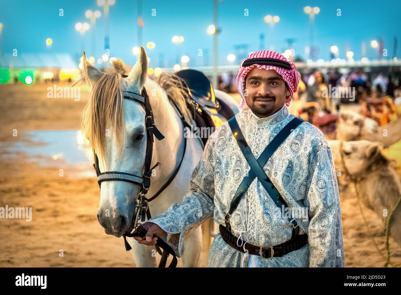 Arab national horse rider in portrait view. Clicked at Abqaiq Desert Safari festival Saudi Arabia Stock Photo