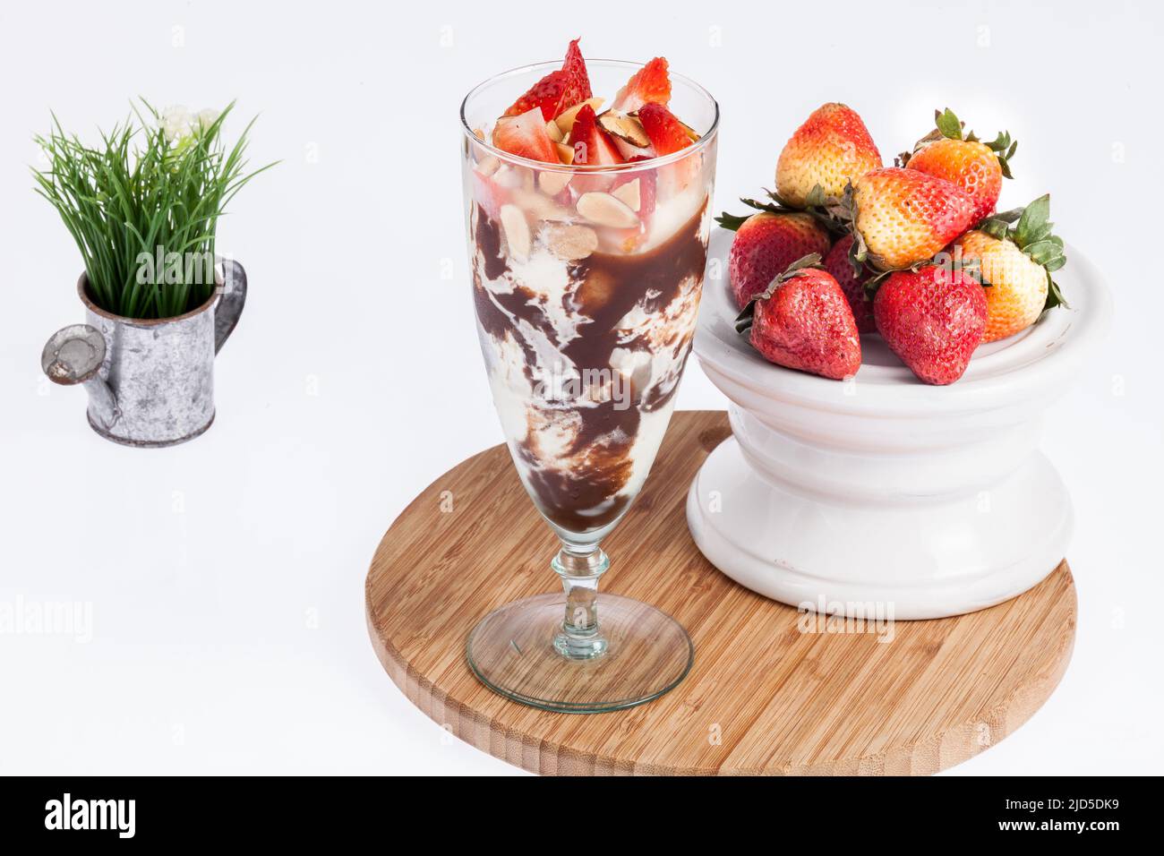 Tasty strawberry and chocolate milkshake. Stock Photo