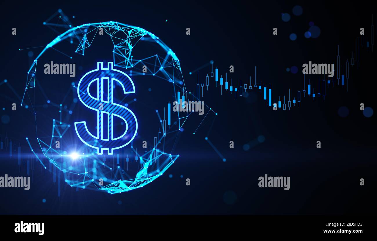 Stock market growth and investing concept with glowing digital dollar