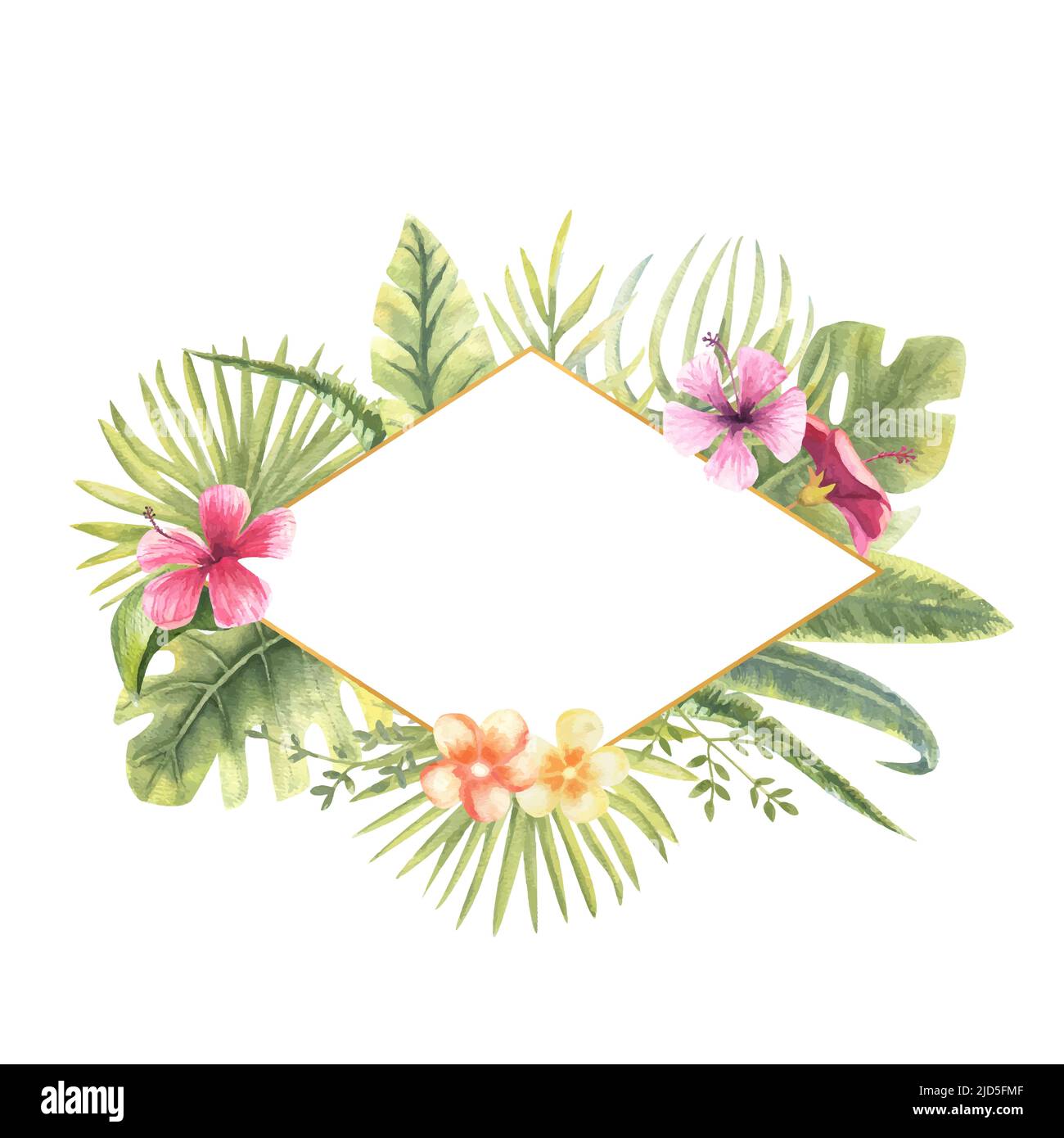 Vector illustration of a diamond-shaped frame with tropical plants ...