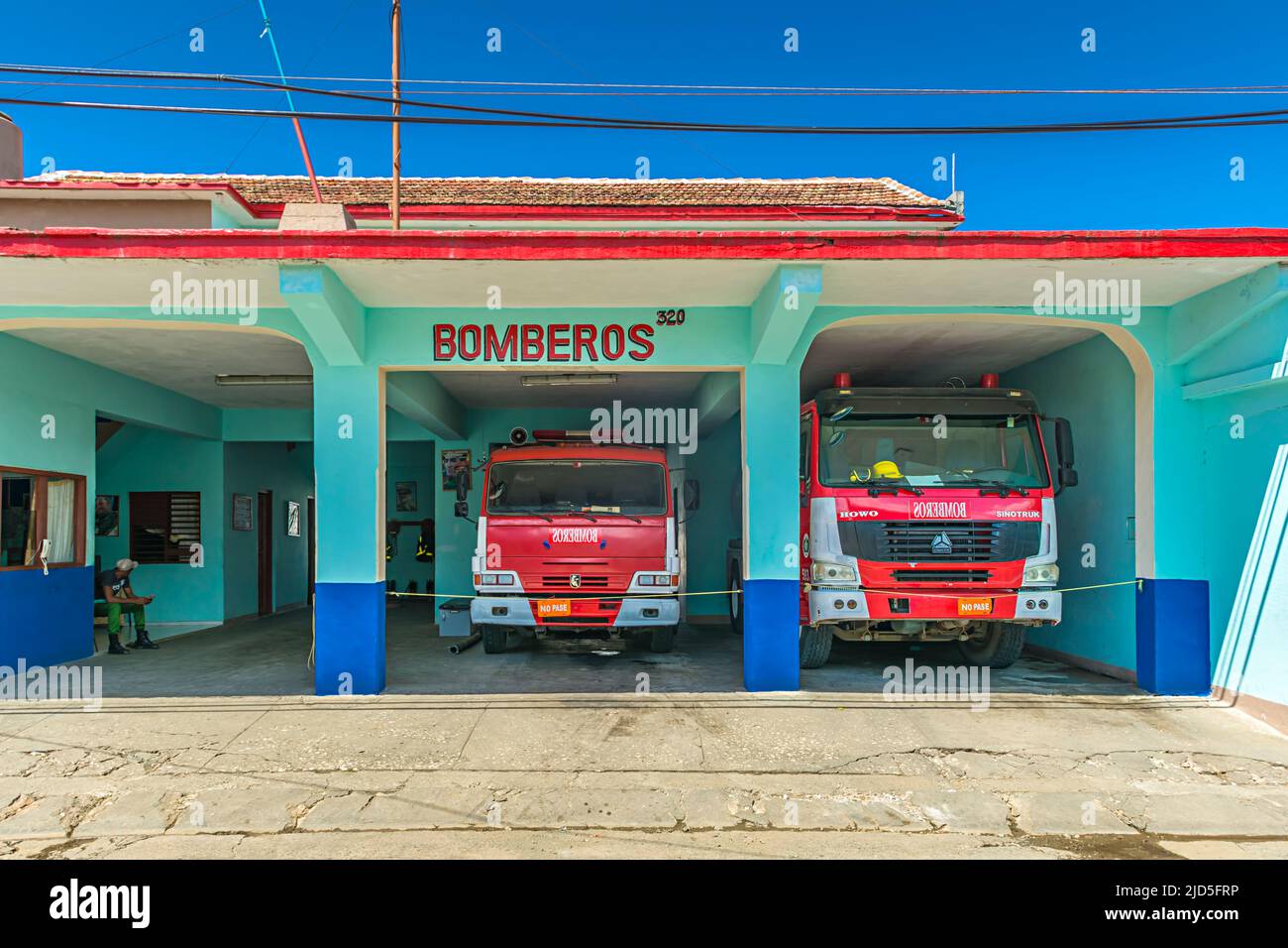 Beautiful local fire department station in pastel colors in Baracoa