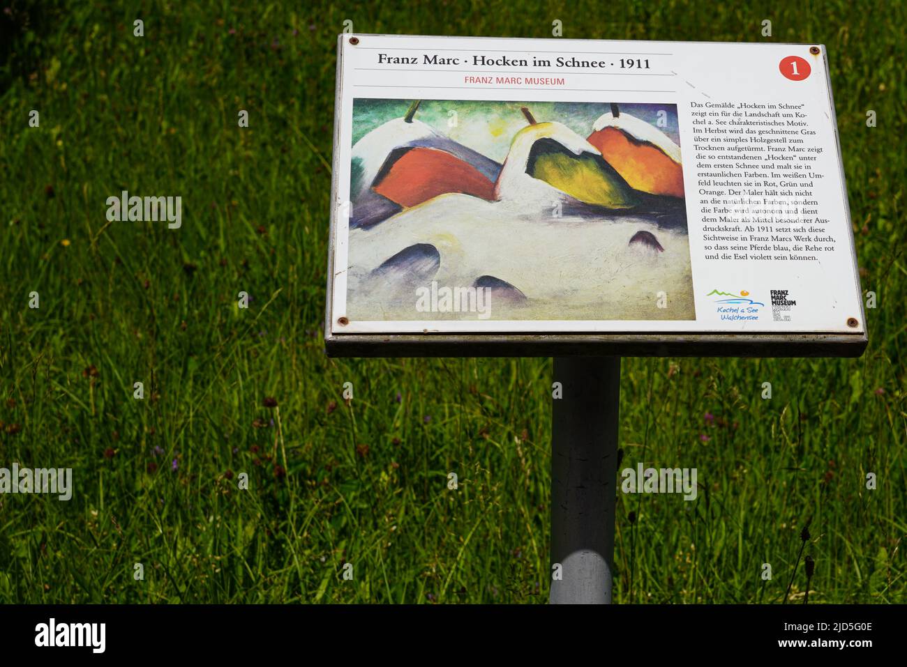 Franz Marc Museum billboard at train station in Kochel, Bavaria, Germany, 18.6.22 Stock Photo