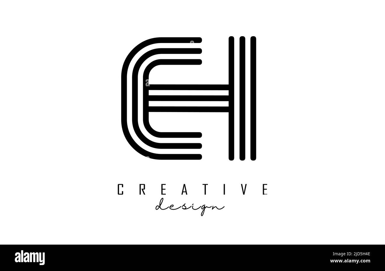 Black lines EH e h letters with monogram Logo Design. Creative vector illustration with geometric lines pattern. Stock Vector