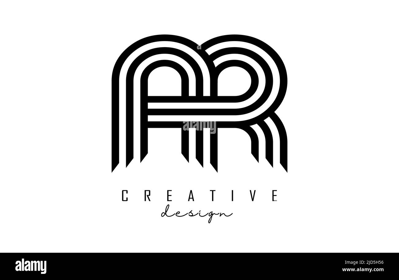 Black lines AR a r letters with monogram Logo Design. Creative vector illustration with geometric lines pattern. Stock Vector