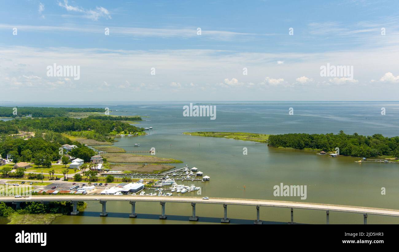 Aerial view of Fowl River and Mobile Bay on the Alabama Gulf Coast in