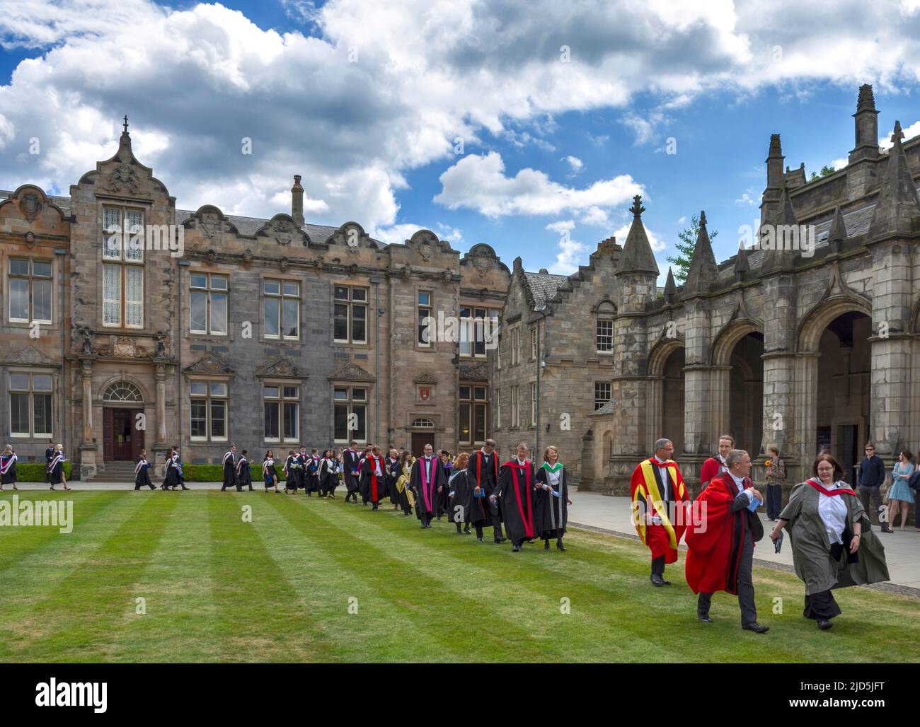 ST ANDREWS UNIVERSITY SCOTLAND ST SALVATORS QUAD THE PROCESSION ON