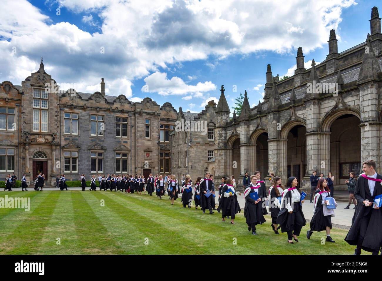 ST ANDREWS UNIVERSITY SCOTLAND ST SALVATORS QUAD THE PROCESSION ON