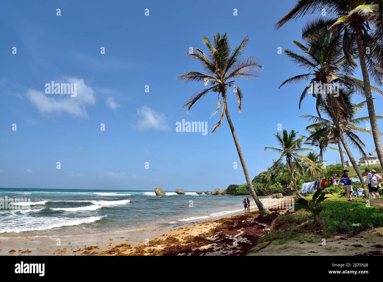 BATHSHEBA ,BARBADOS; February 23, 2020 People on the beach of