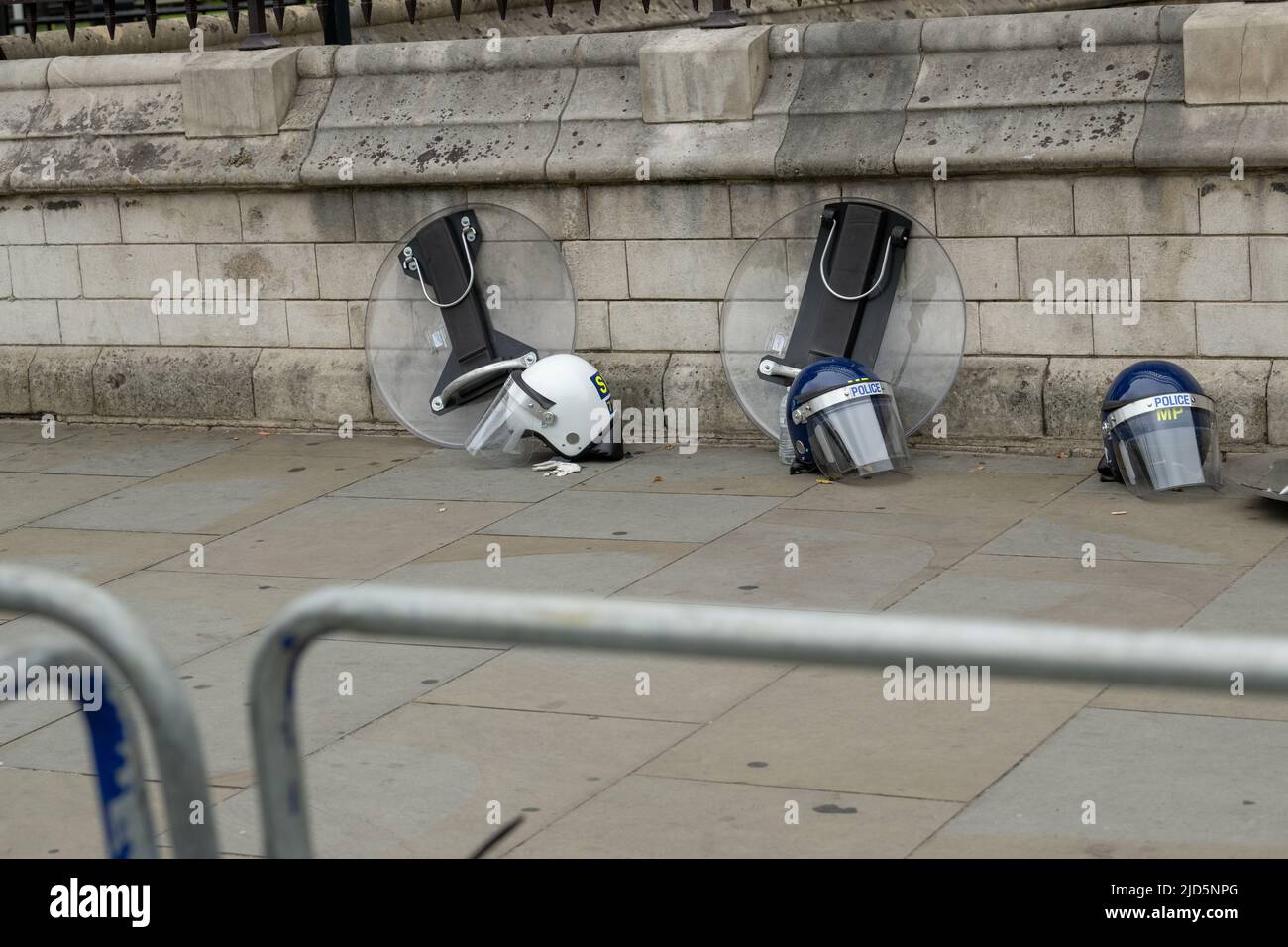 London, UK. 18th June, 2020. Trade union movement leads a national demonstration calling on the government to act to tackle the cost of living crisis.The police were prepared for trouble with riot shiedsl and riot helments Credit: Ian Davidson/Alamy Live News Stock Photo