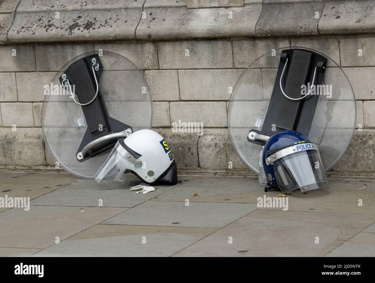 London, UK. 18th June, 2020. Trade union movement leads a national demonstration calling on the government to act to tackle the cost of living crisis. The police were prepared for trouble with riot shields and helmets, Credit: Ian Davidson/Alamy Live News Stock Photo