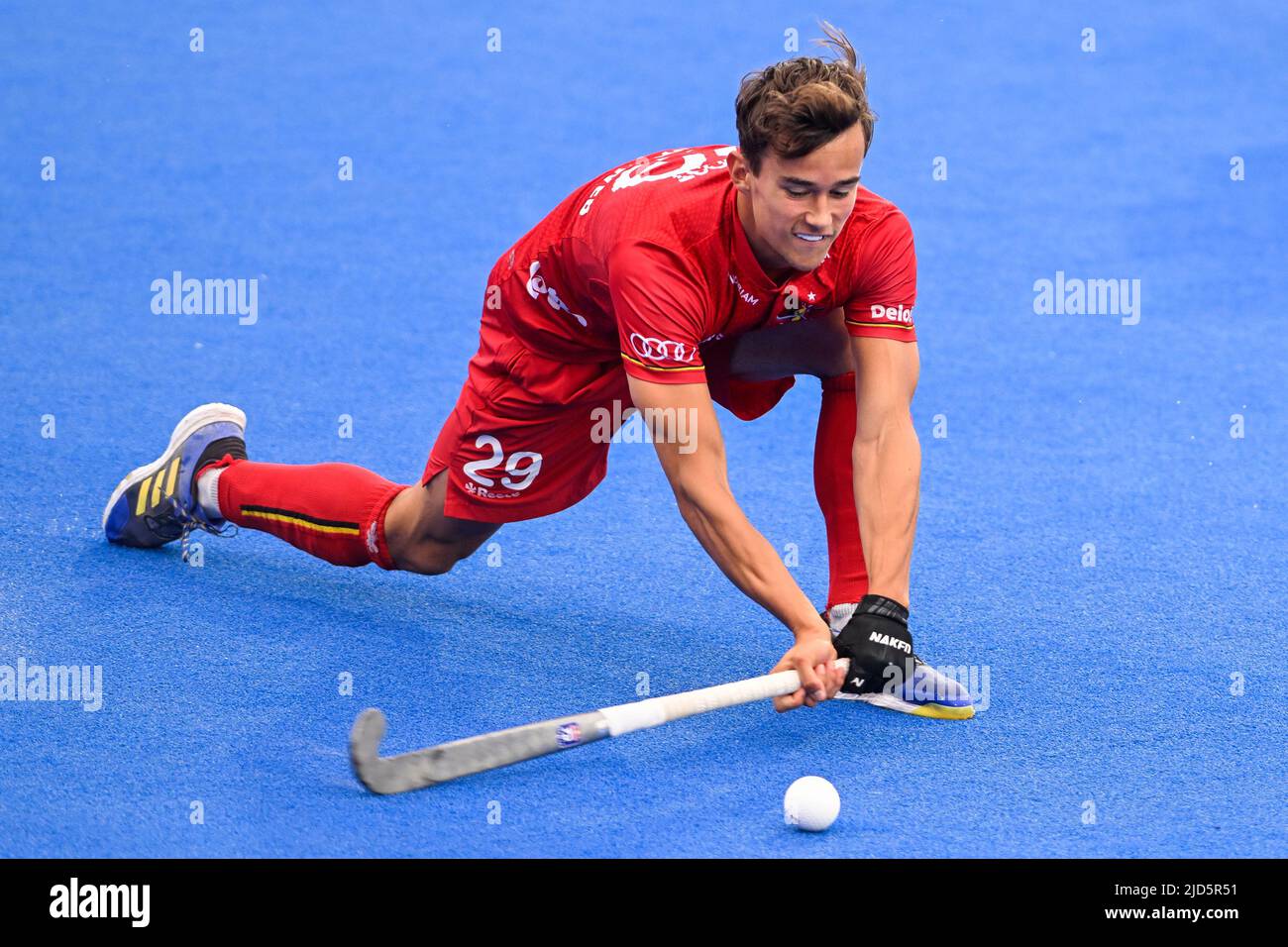 Belgium's Maxime Van Oost pictured in action during a hockey match