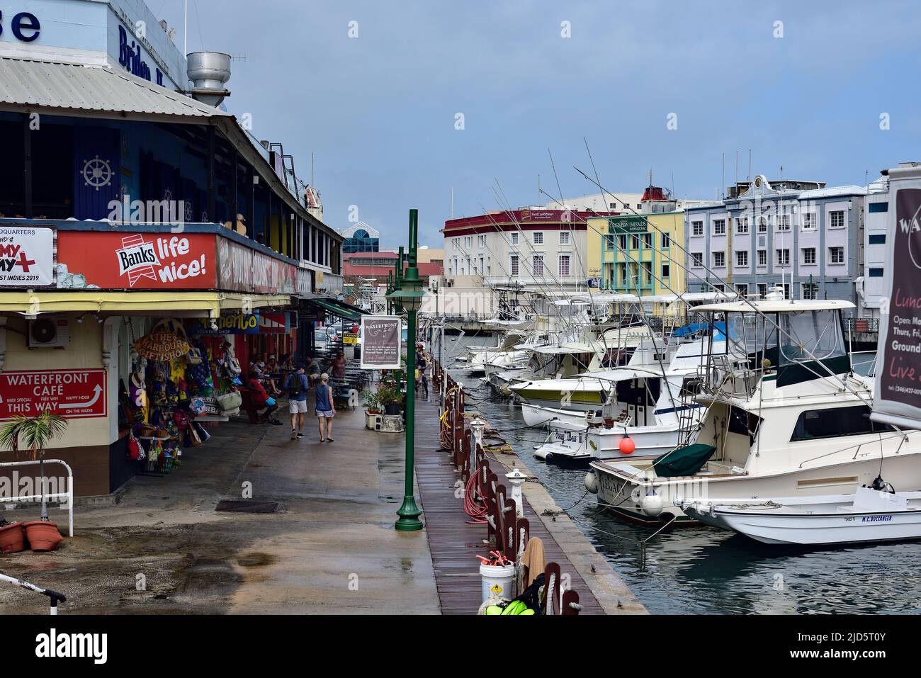 BRIDGETOWN, BARBADOS; February 19, 2020:  Crowded waterfront in the downtown marina in Bridgetown, Barbados Stock Photo