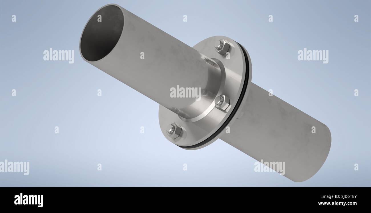 Flanges with gasket and pipe of DN 100 - 3D rendering model Stock Photo