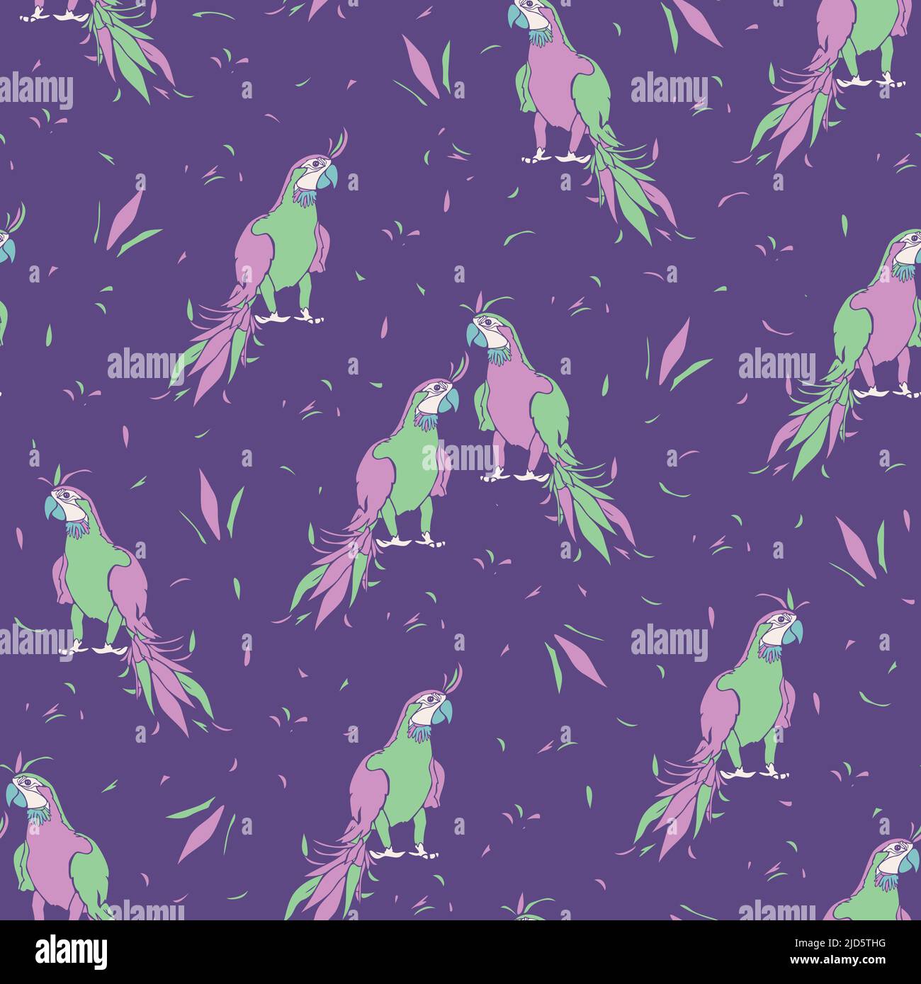 Vector seamless pattern with vivid parrots. Beautiful hand drawn design with ara. Stock Vector