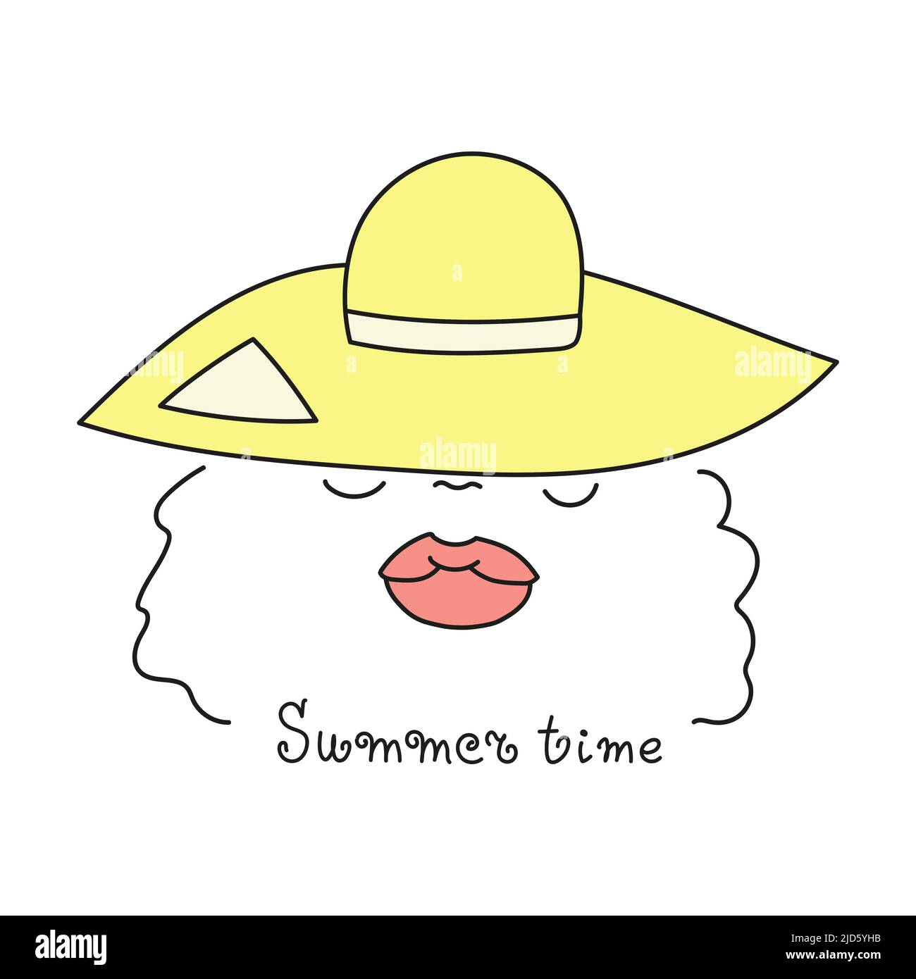 Girl in a hat in doodle style. Vector illustration with lettering about Summer time. Stock Vector