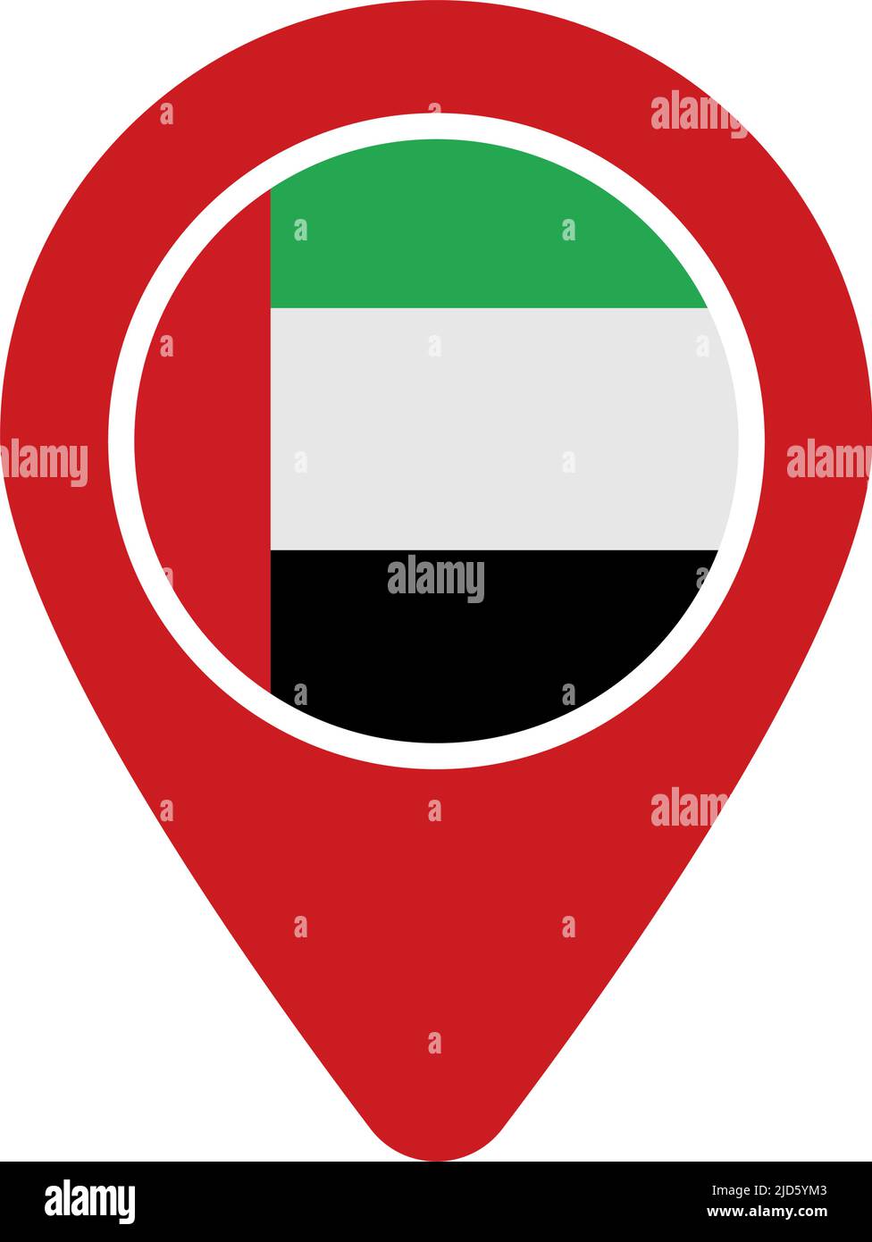Map pin with round United Arab Emirates flag. location of UAE. Editable vector. Stock Vector