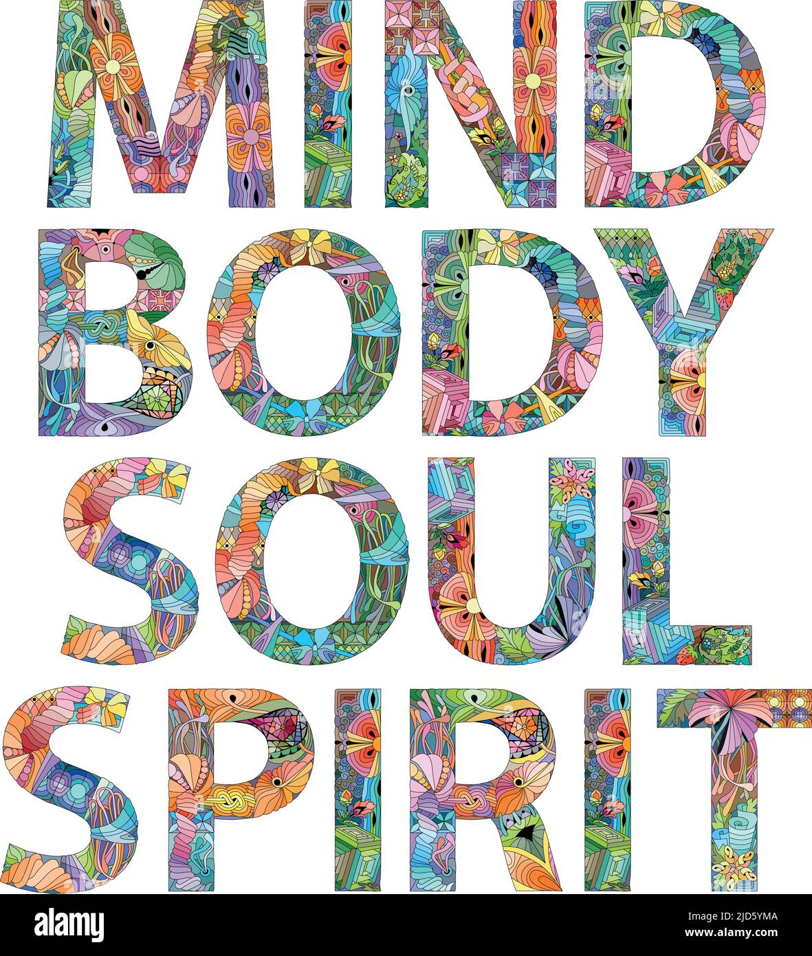 Handpainted art design. Hand drawn illustration words Body Mind Soul