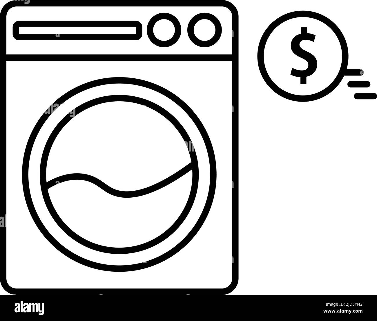 Laundromat washing machine and dollar coin. Editable vector. Stock Vector