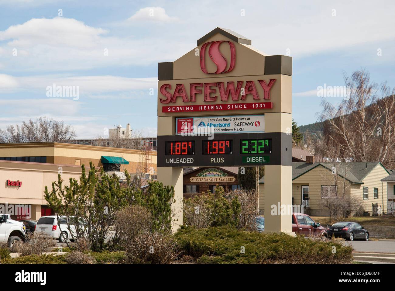 Helena, Montana April 10, 2020 Safeway grocery store outdoor sign