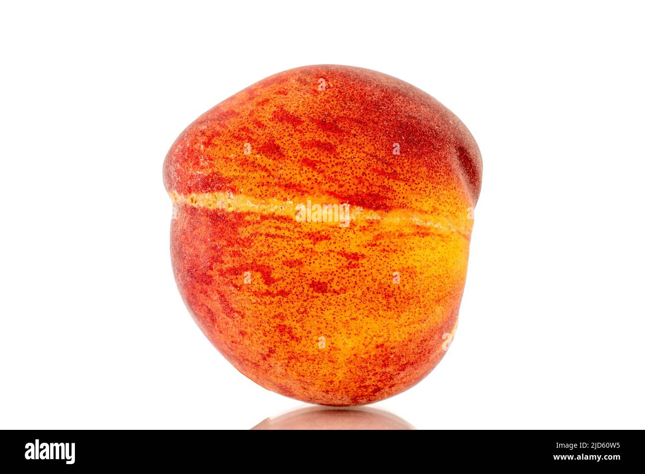 One sweet organic peach, closeup, isolated on white background Stock ...