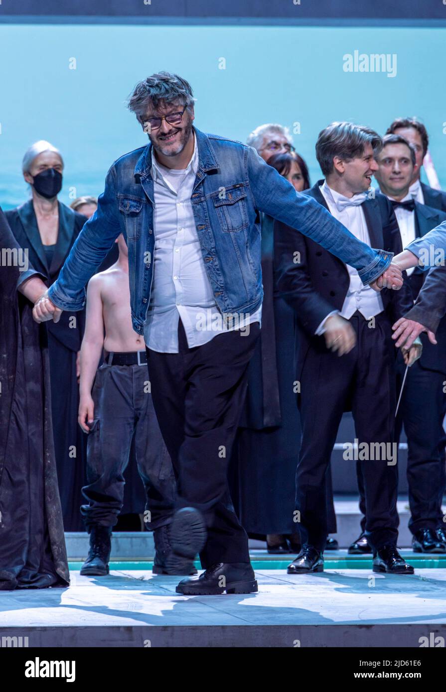 Curtain call of producer/designer Christophe Honoré at Les Troyens, Nationaltheater, Munich Opera House, Bavaria, Germany. Stock Photo