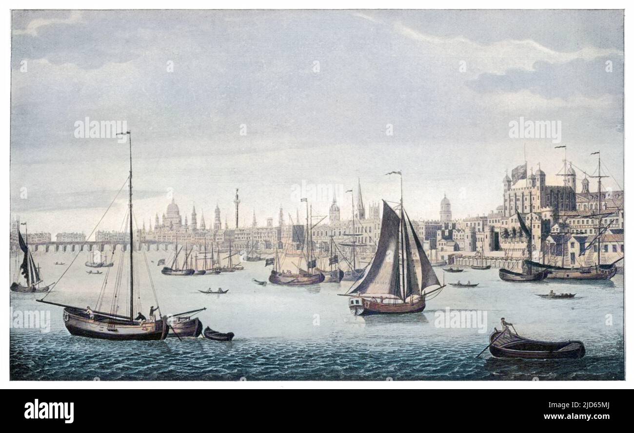 South east view of London and boats on the River Thames Colourised version of : 10002327       Date: 1746 Stock Photo