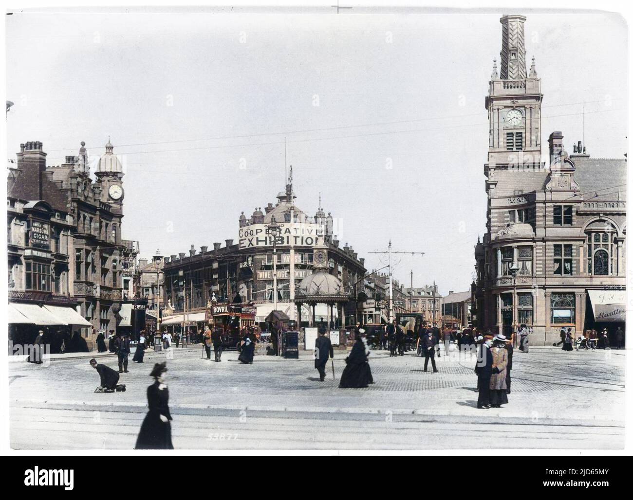 Talbot square, Blackpool, Lancashire Colourised version of : 10003034       Date: 1906 Stock Photo