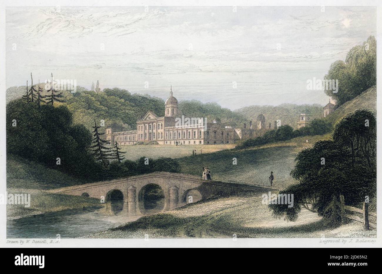 Castle Howard, Yorkshire. The seat of the Earl of Carlisle. Colourised version of : 10002449       Date: 1844 Stock Photo