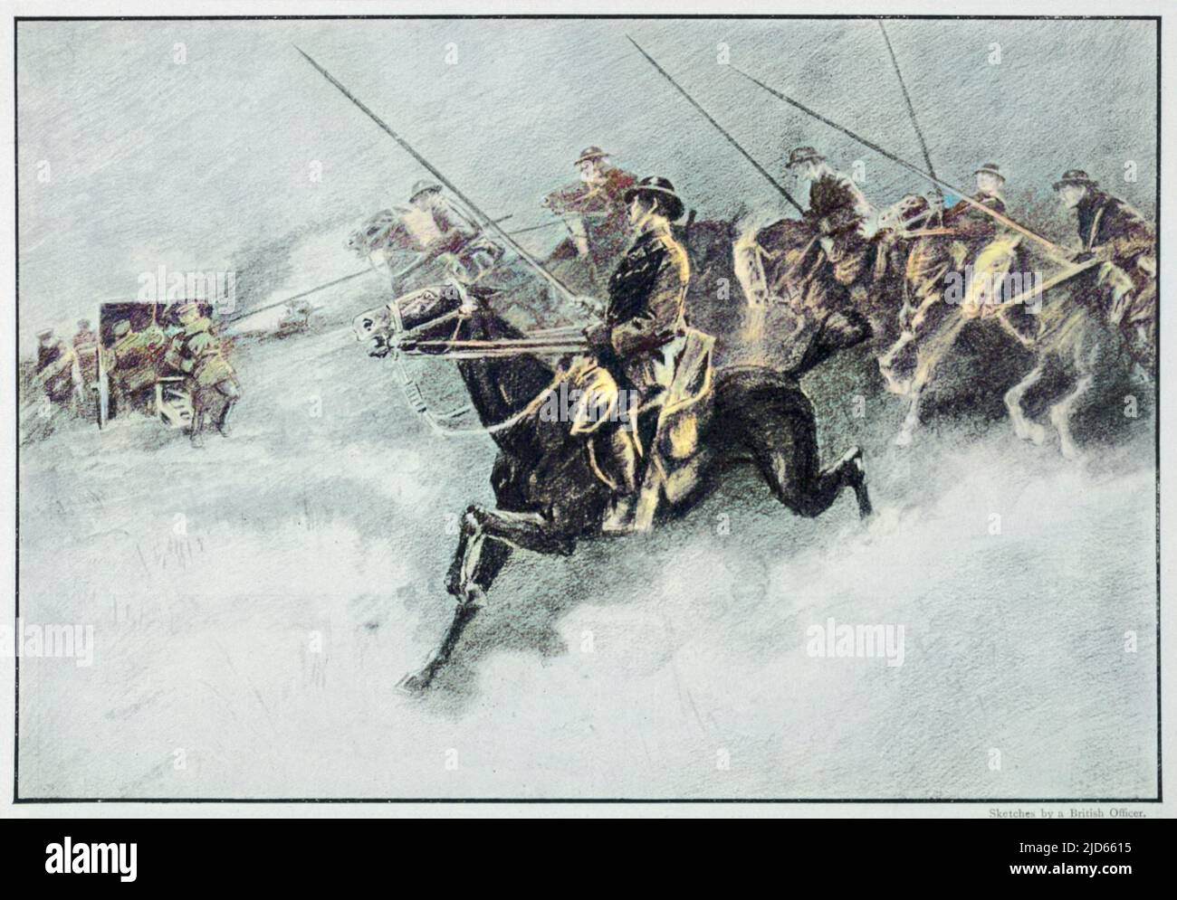 The British cavalry in action as late as 1917. Colourised version of : 10004702       Date: 1917 Stock Photo