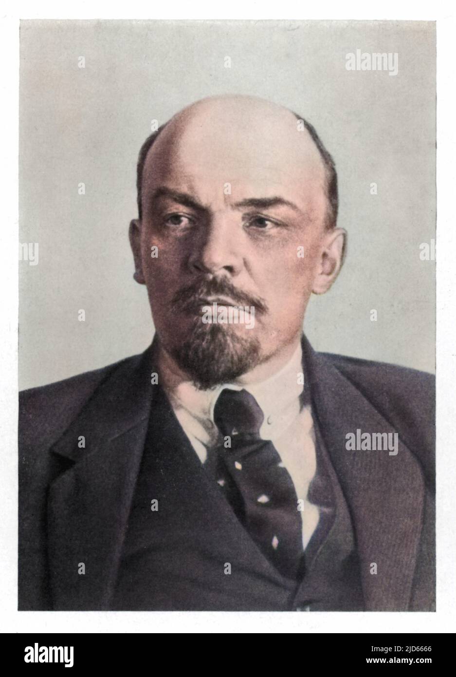 A photograph of Vladimir Ilyich Ulyanov Lenin (1870 - 1924), Russian statesman and Communist leader, circa 1920. Colourised version of : 10005123       Date: circa 1920 Stock Photo