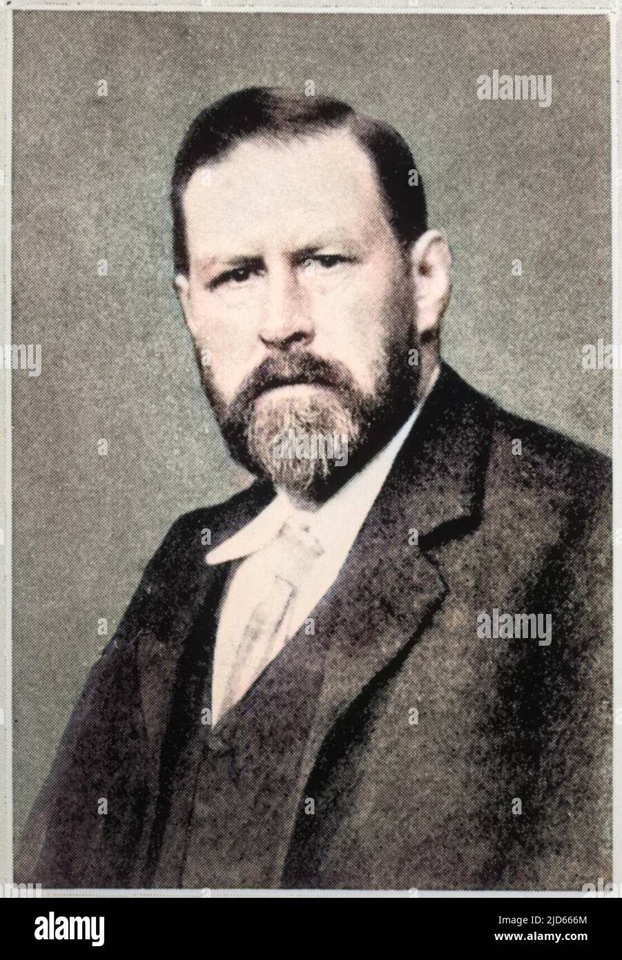 Bram Stoker (1847 - 1912), novelist and short story writer, best known for the gothic novel Dracula (1897). He was also theatre manager for Henry Irving at the Lyceum Theatre, London. Colourised version of : 10005641 Stock Photo