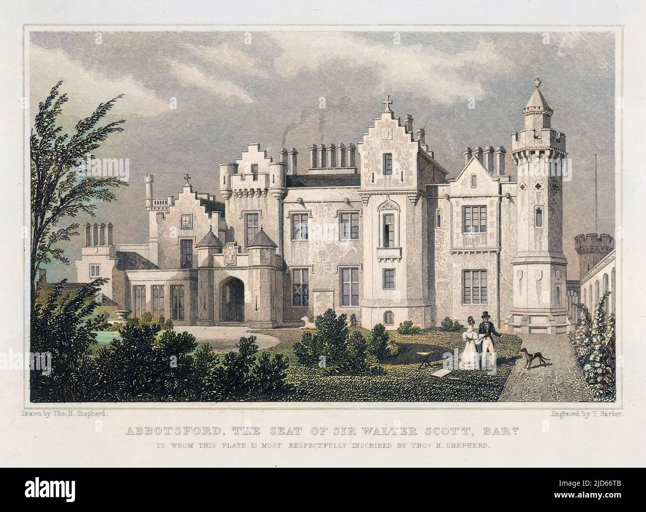 Sir Walter Scott's home at Abbotsford, Roxburgh (Scotland) during his lifetime Colourised version of : 10011341       Date: circa 1830 Stock Photo