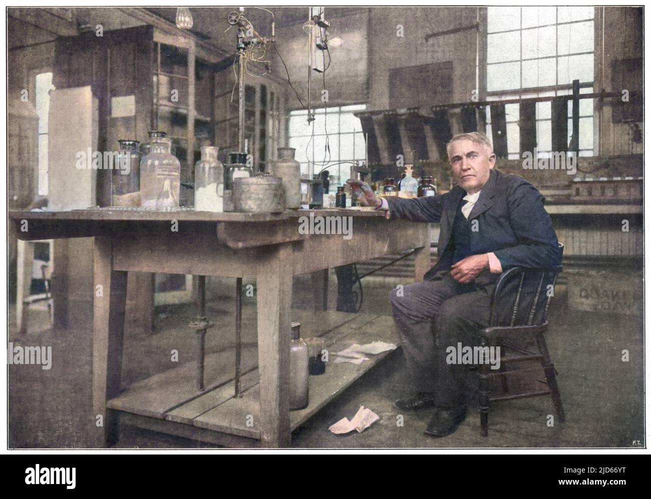 THOMAS ALVA EDISON (1847 - 1931), in his Workshop. Colourised version of : 10012469 Stock Photo
