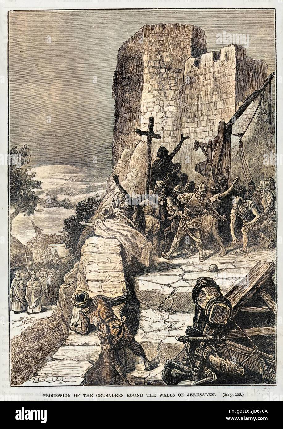 FIRST CRUSADE The victorious Crusaders process round Jerusalem, after massacring the defenders till the streets were filled with corpses Colourised version of : 10016232       Date: July 1099 Stock Photo